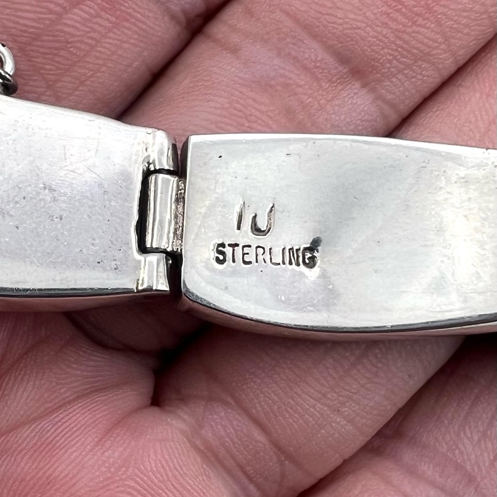 Navajo Sterling Silver Onyx Opal Kachina Kokopelli Night Sky Link Bracelet 8" - Picture 6 of 7